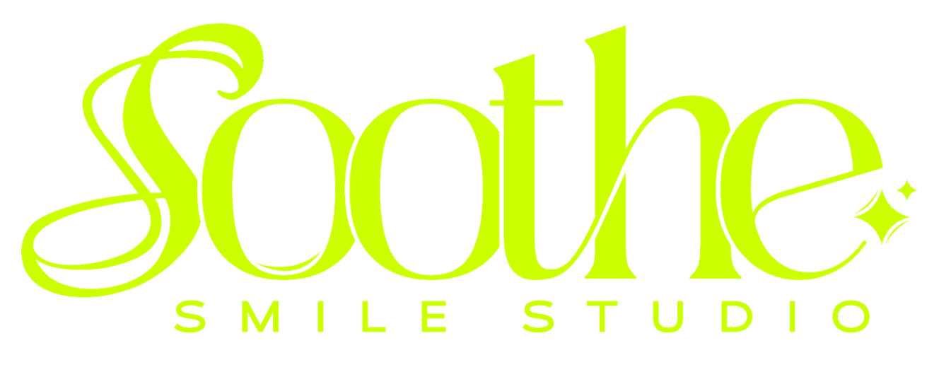 Soothe Smile Studio logo in vibrant green, representing a dental care brand focused on comfort and care.